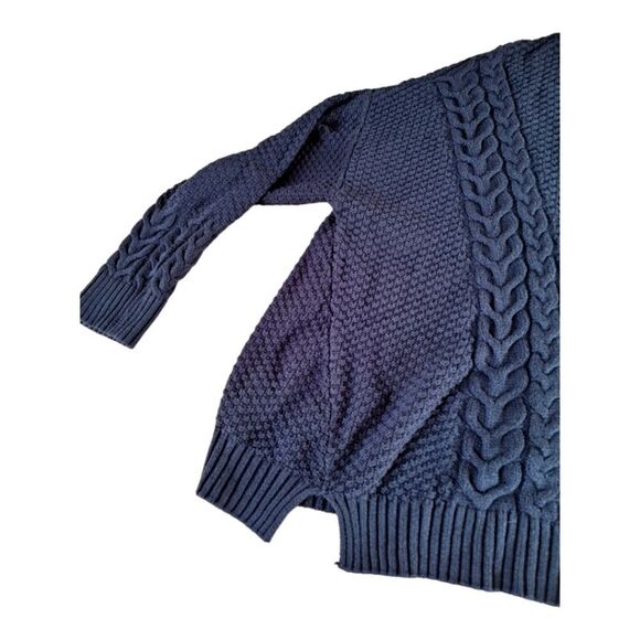 Ana Chunky Cable Knit Boxy Sweater Pullover Turtleneck Cotton Blend Black XXL - Picture 4 of 11